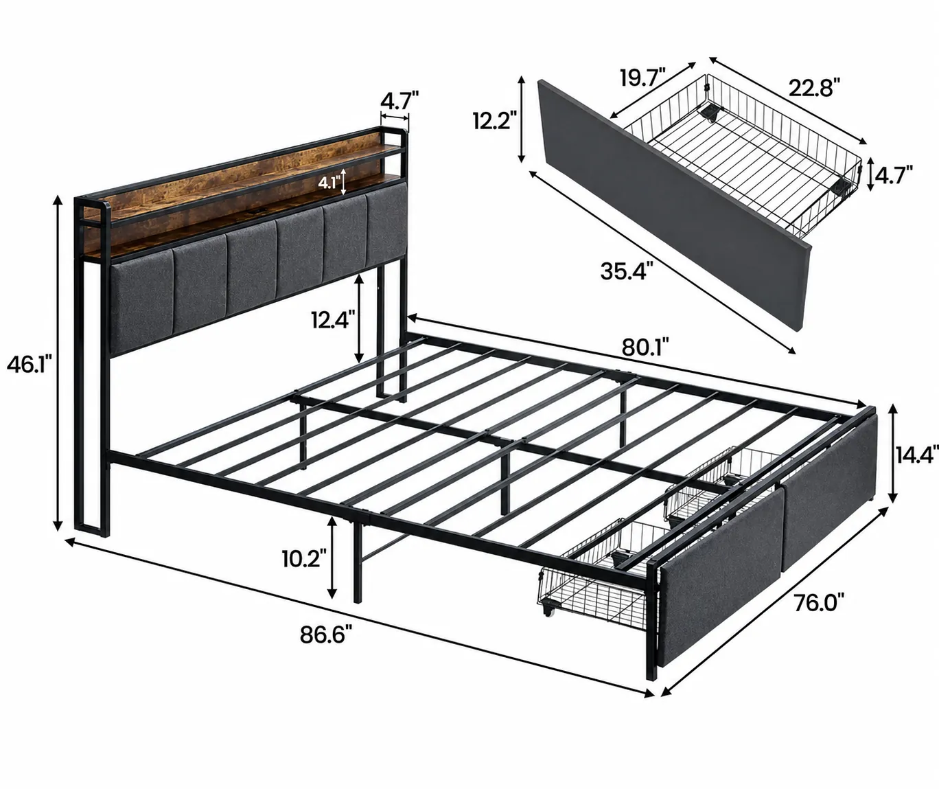 Projeto de cama metálica com medidas